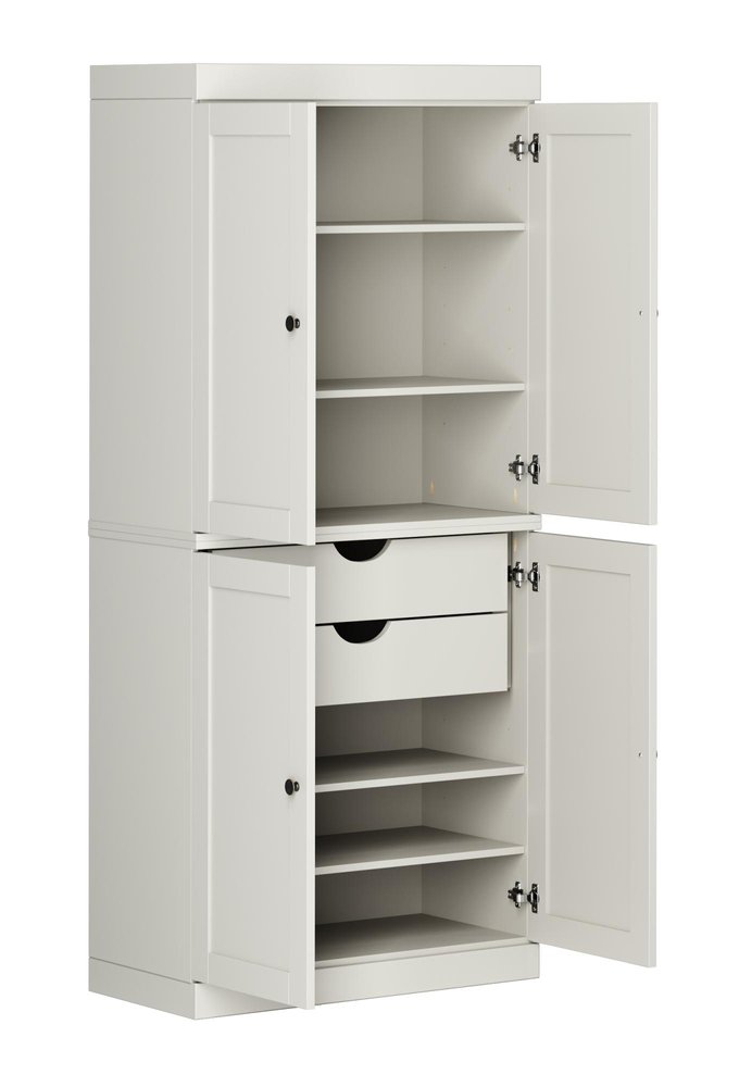 32" Off White Solid Wood Free Standing Four Door Linen Cabinet