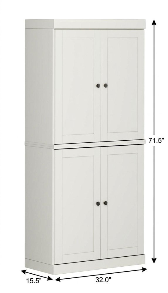 32" Off White Solid Wood Free Standing Four Door Linen Cabinet