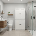 32" Off White Solid Wood Free Standing Four Door Linen Cabinet