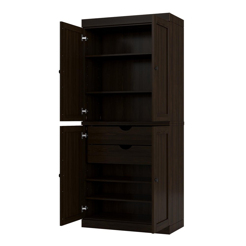 32" Espresso Solid Wood Free Standing Four Door Linen Cabinet