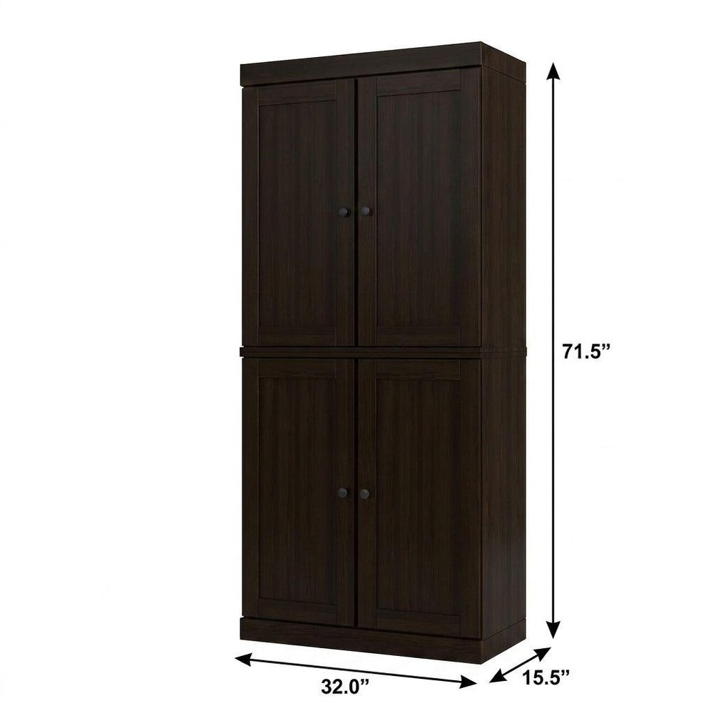 32" Espresso Solid Wood Free Standing Four Door Linen Cabinet