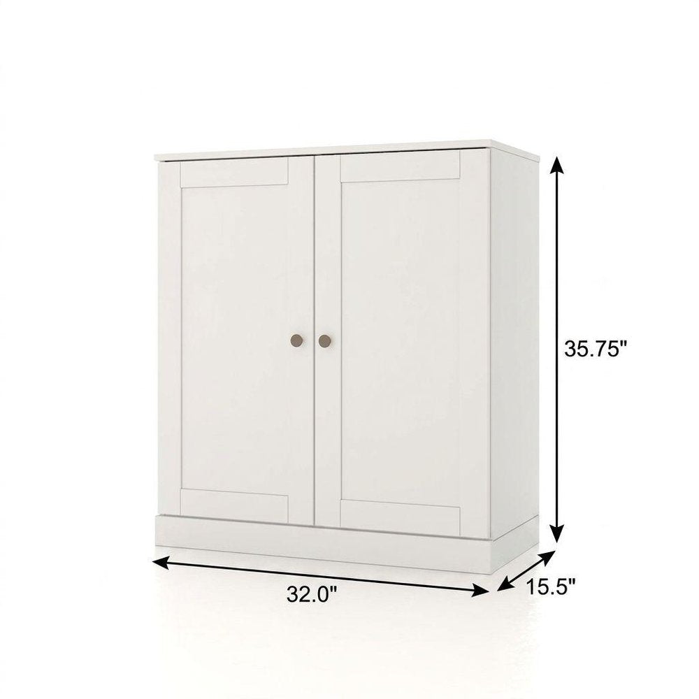 32" White Solid Wood Free Standing Double Door Linen Cabinet