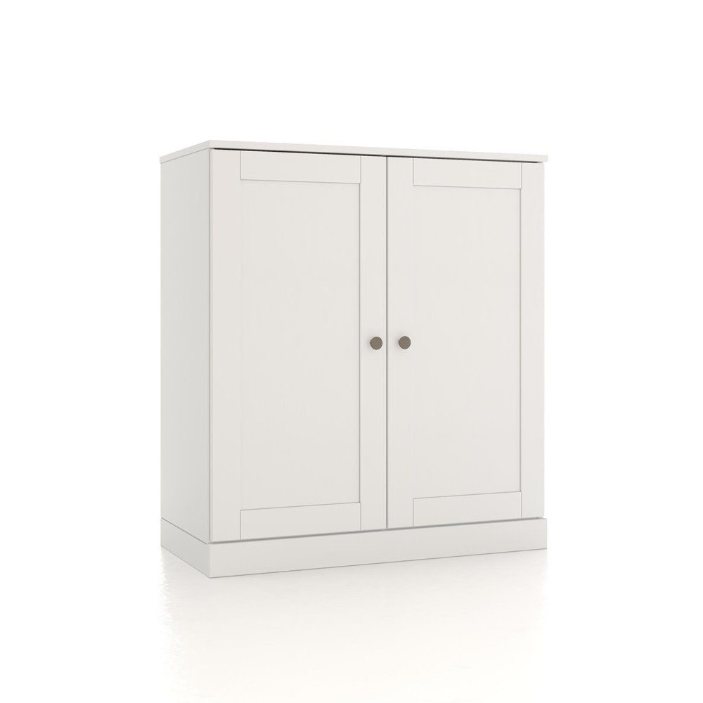 32" White Solid Wood Free Standing Double Door Linen Cabinet