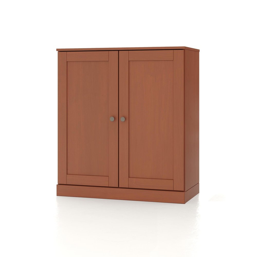 32" Coffee Solid Wood Free Standing Double Door Linen Cabinet