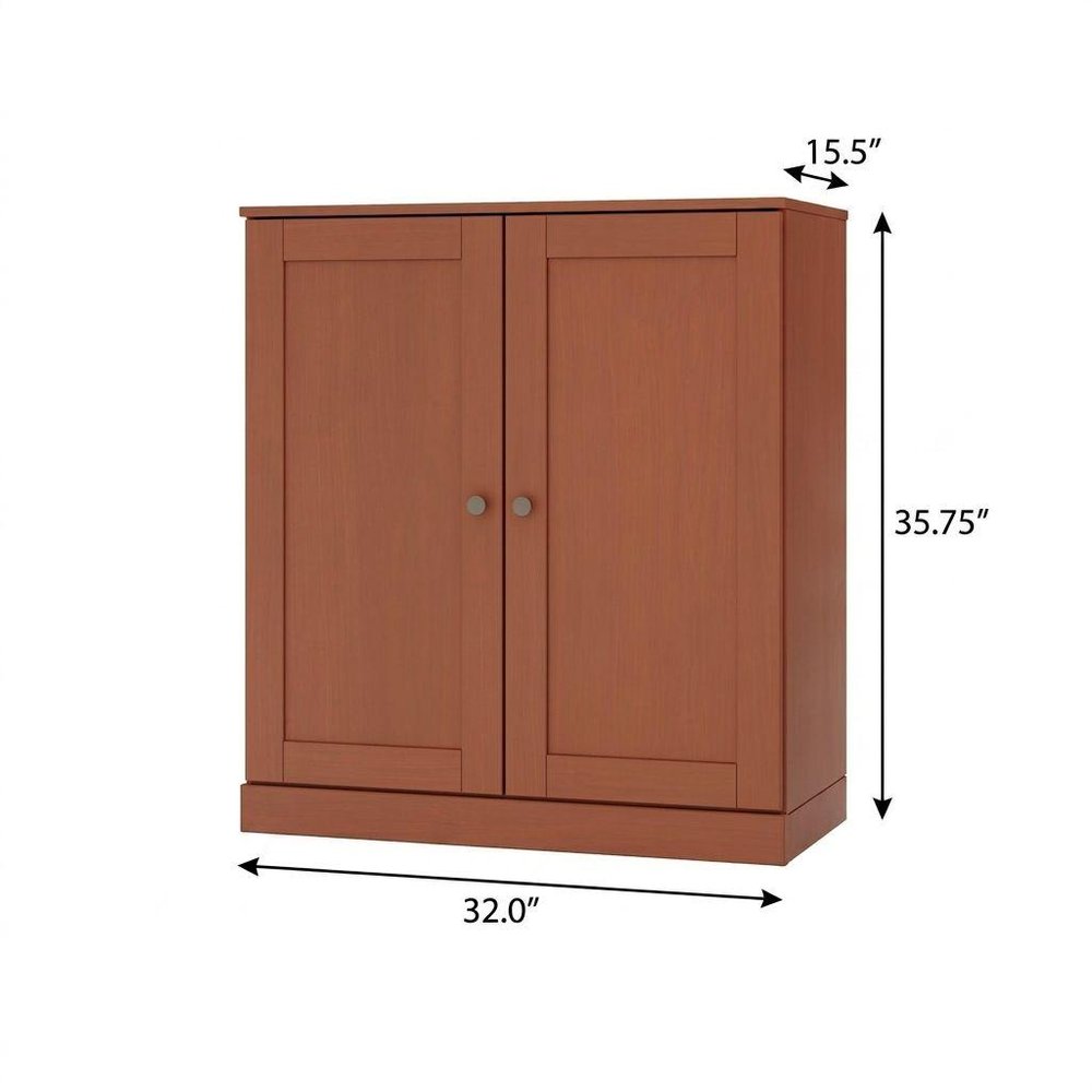 32" Coffee Solid Wood Free Standing Double Door Linen Cabinet