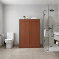 32" Coffee Solid Wood Free Standing Double Door Linen Cabinet