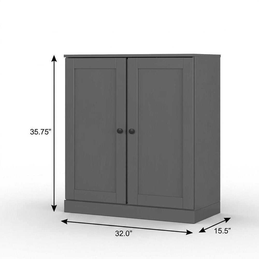32" Gray Solid Wood Free Standing Double Door Linen Cabinet - with Two Shelves and Two Convenient Drawers