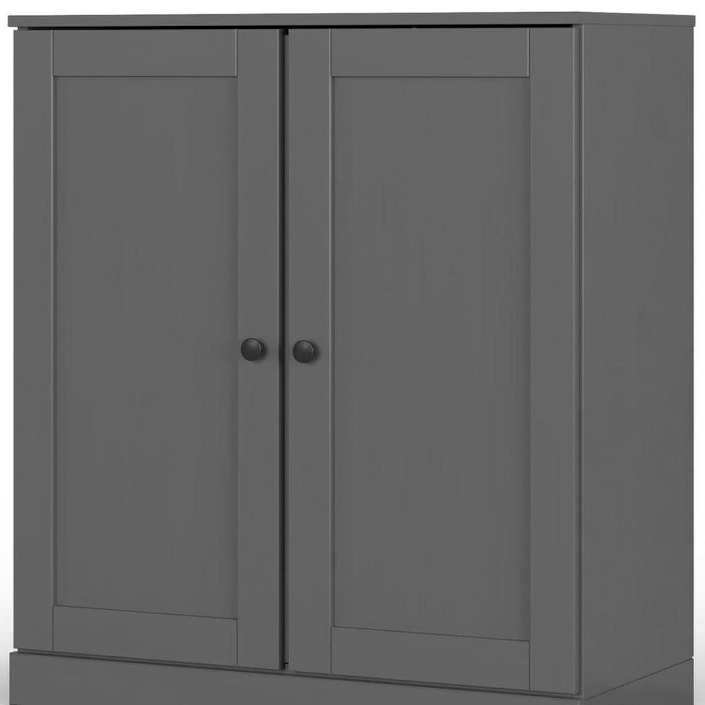 32" Gray Solid Wood Free Standing Double Door Linen Cabinet - with Two Shelves and Two Convenient Drawers
