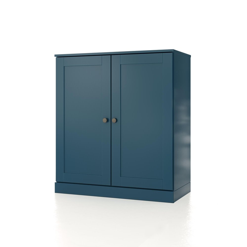 32" Teal Blue Solid Wood Free Standing Double Door Linen Cabinet