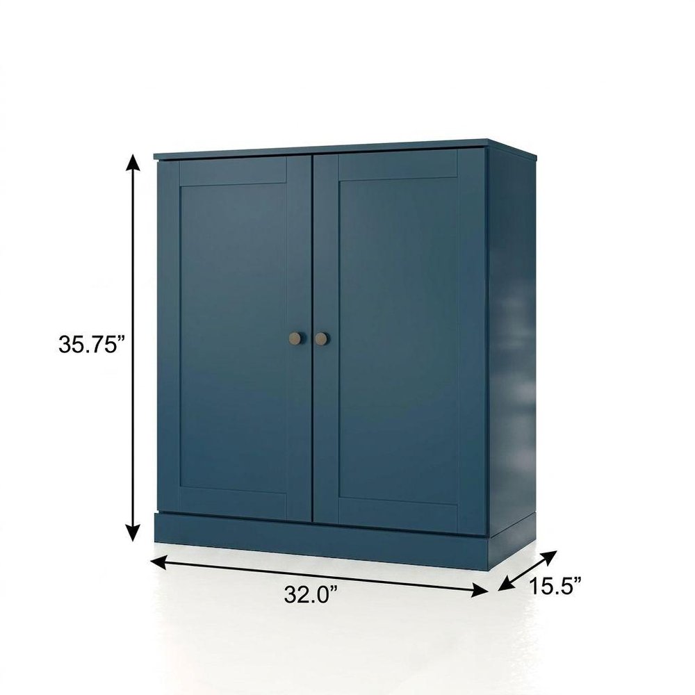 32" Teal Blue Solid Wood Free Standing Double Door Linen Cabinet