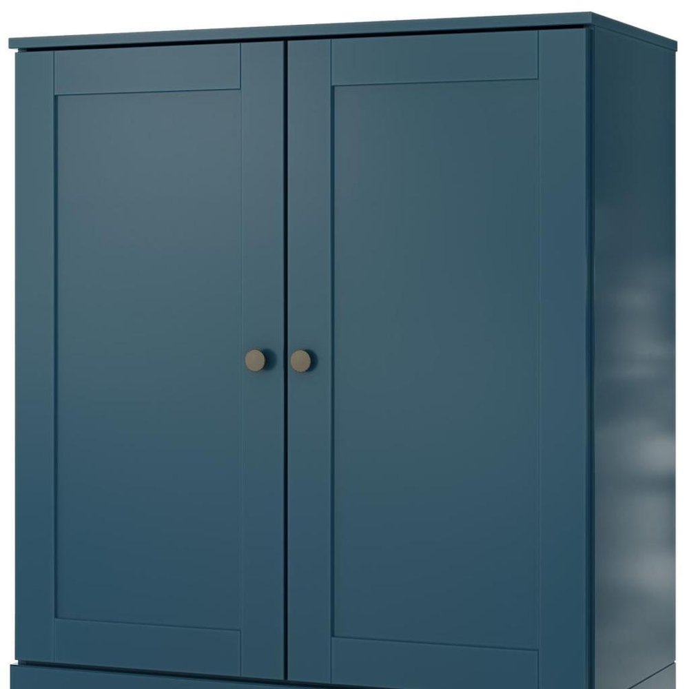32" Teal Blue Solid Wood Free Standing Double Door Linen Cabinet