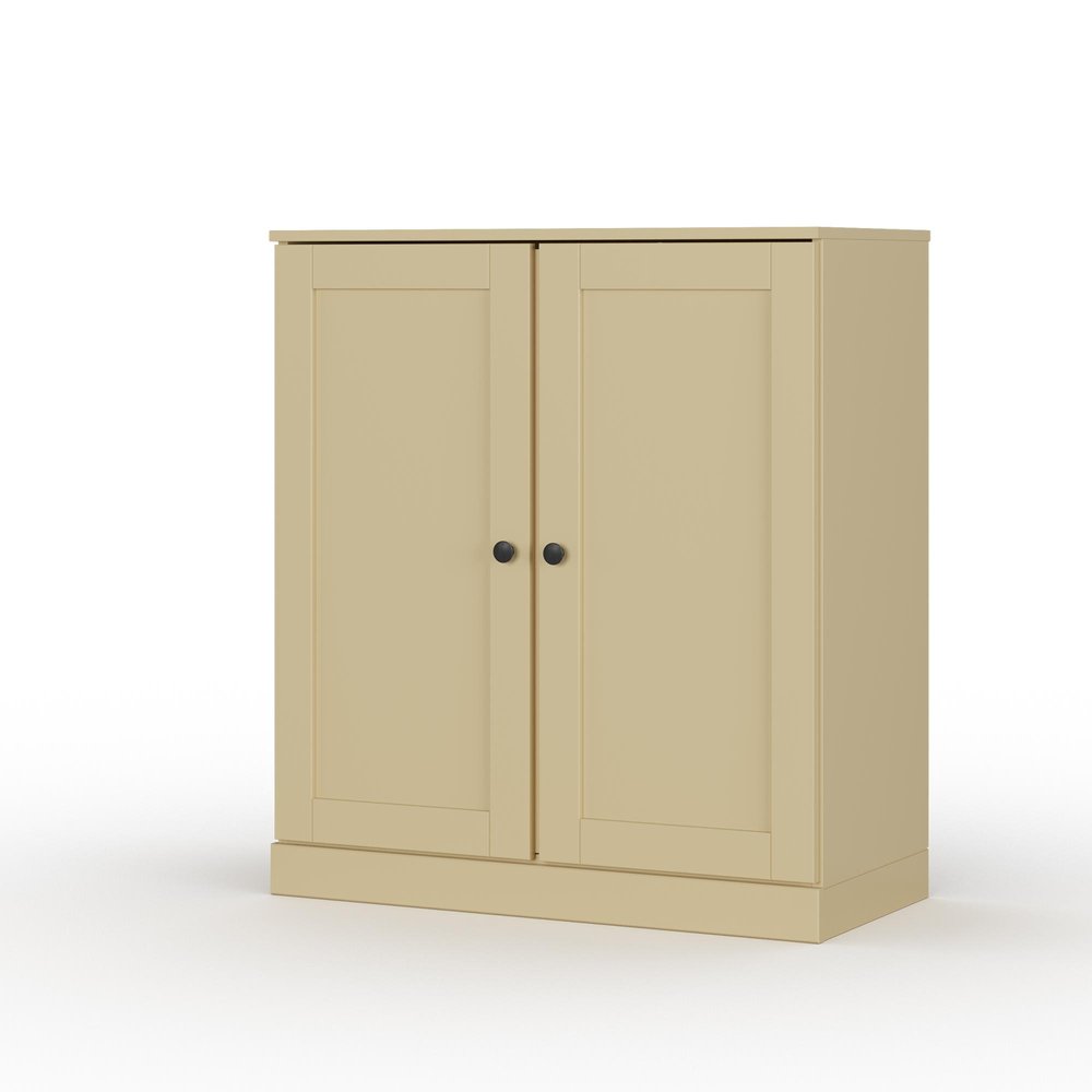 32" Yellow Solid Wood Free Standing Double Door Linen Cabinet