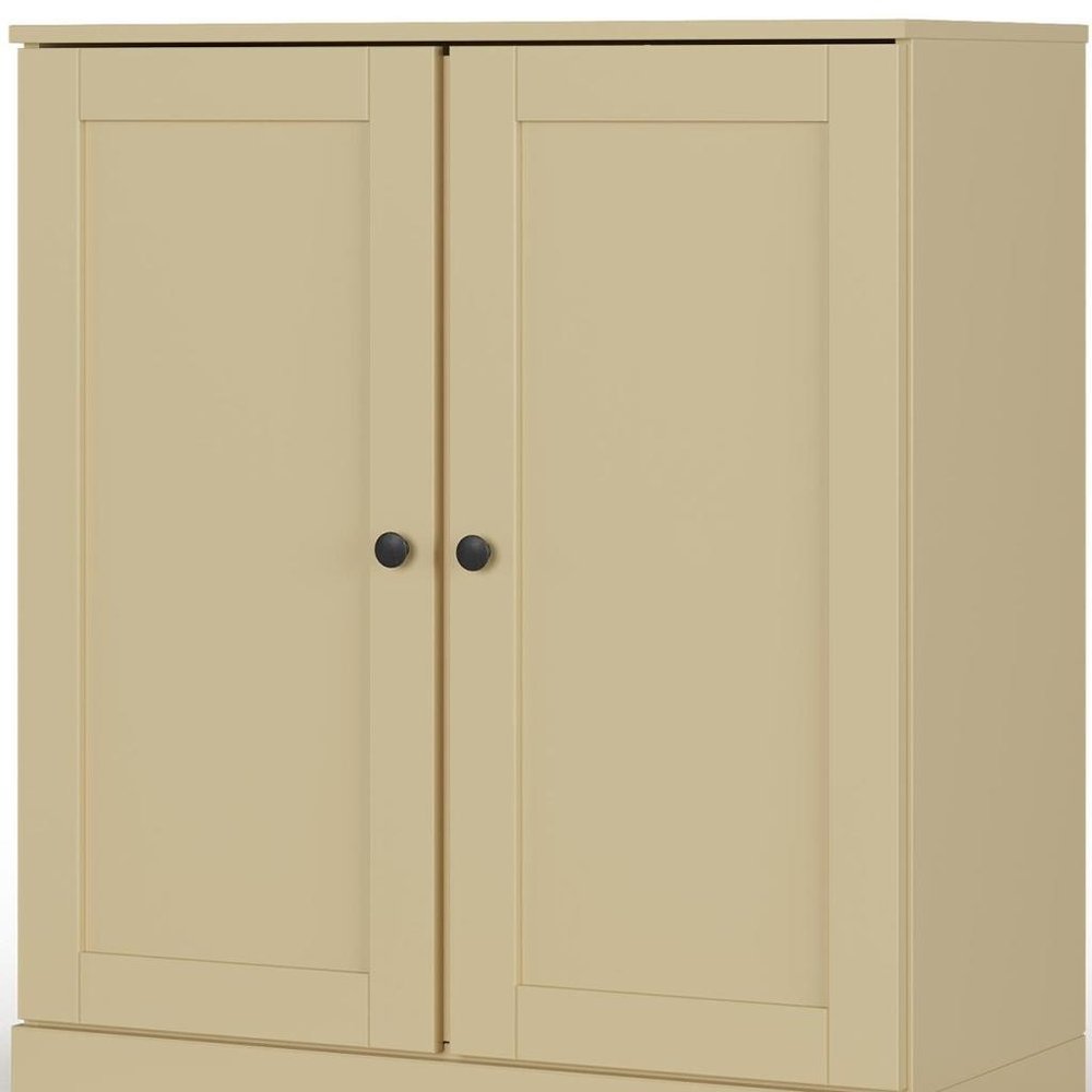32" Yellow Solid Wood Free Standing Double Door Linen Cabinet