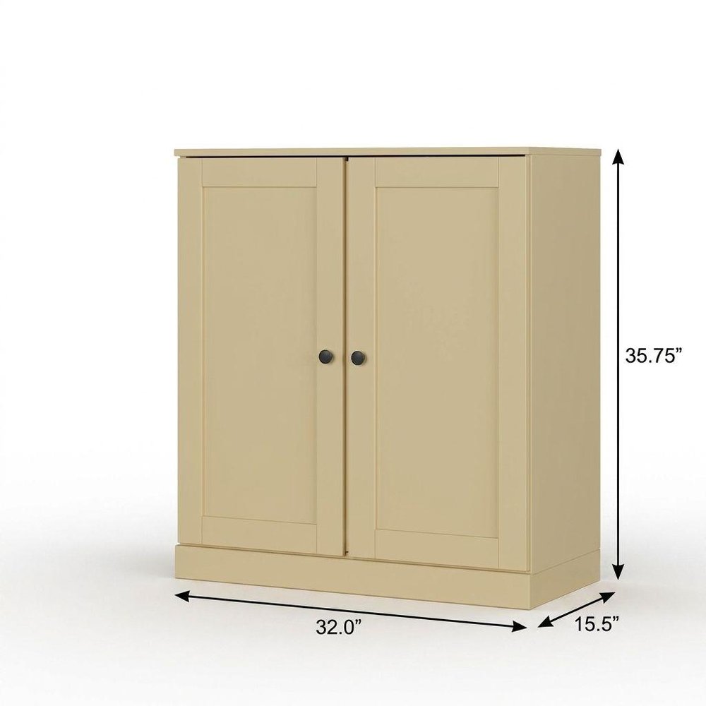 32" Yellow Solid Wood Free Standing Double Door Linen Cabinet