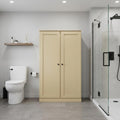 32" Yellow Solid Wood Free Standing Double Door Linen Cabinet