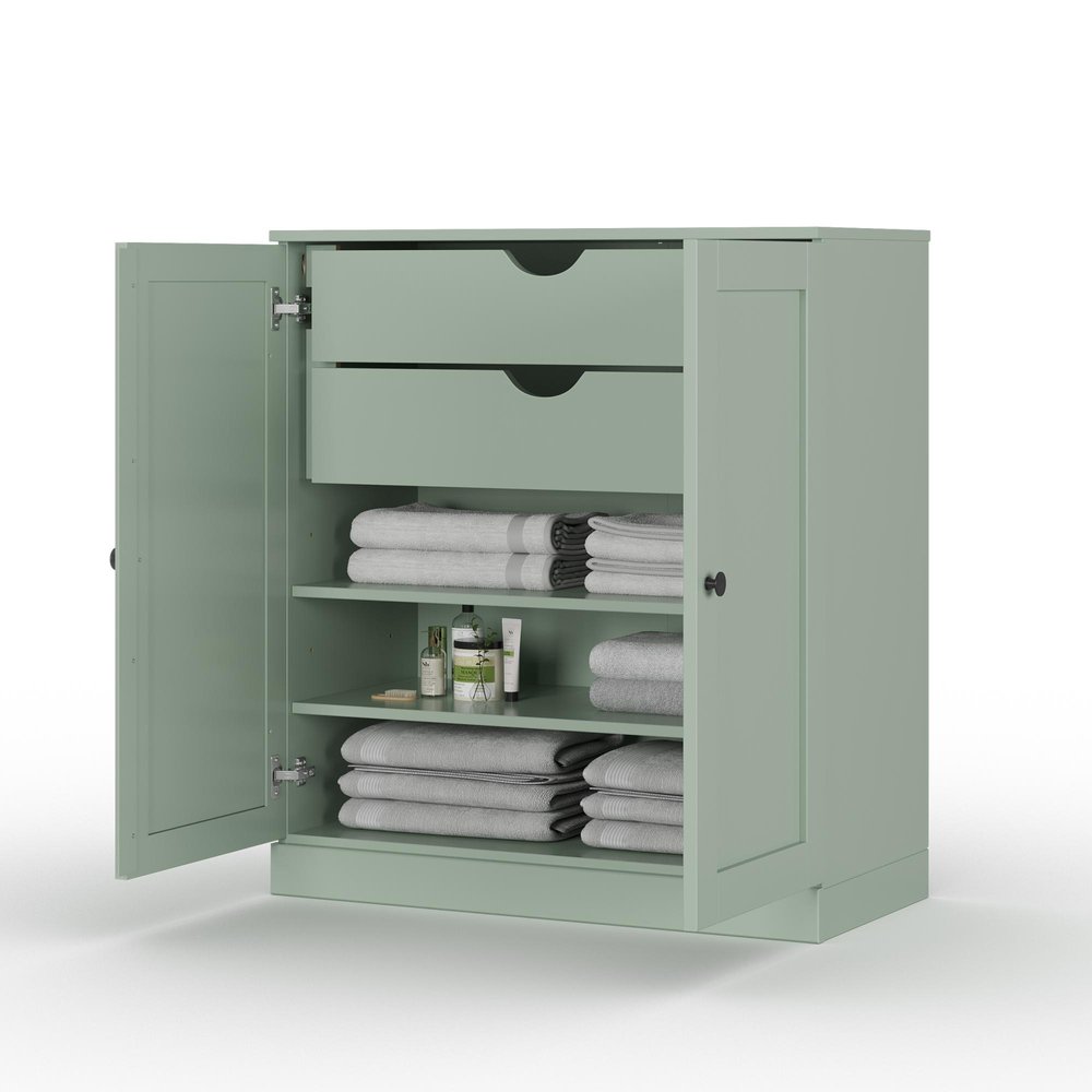 32" Sage Solid Wood Free Standing Double Door Linen Cabinet