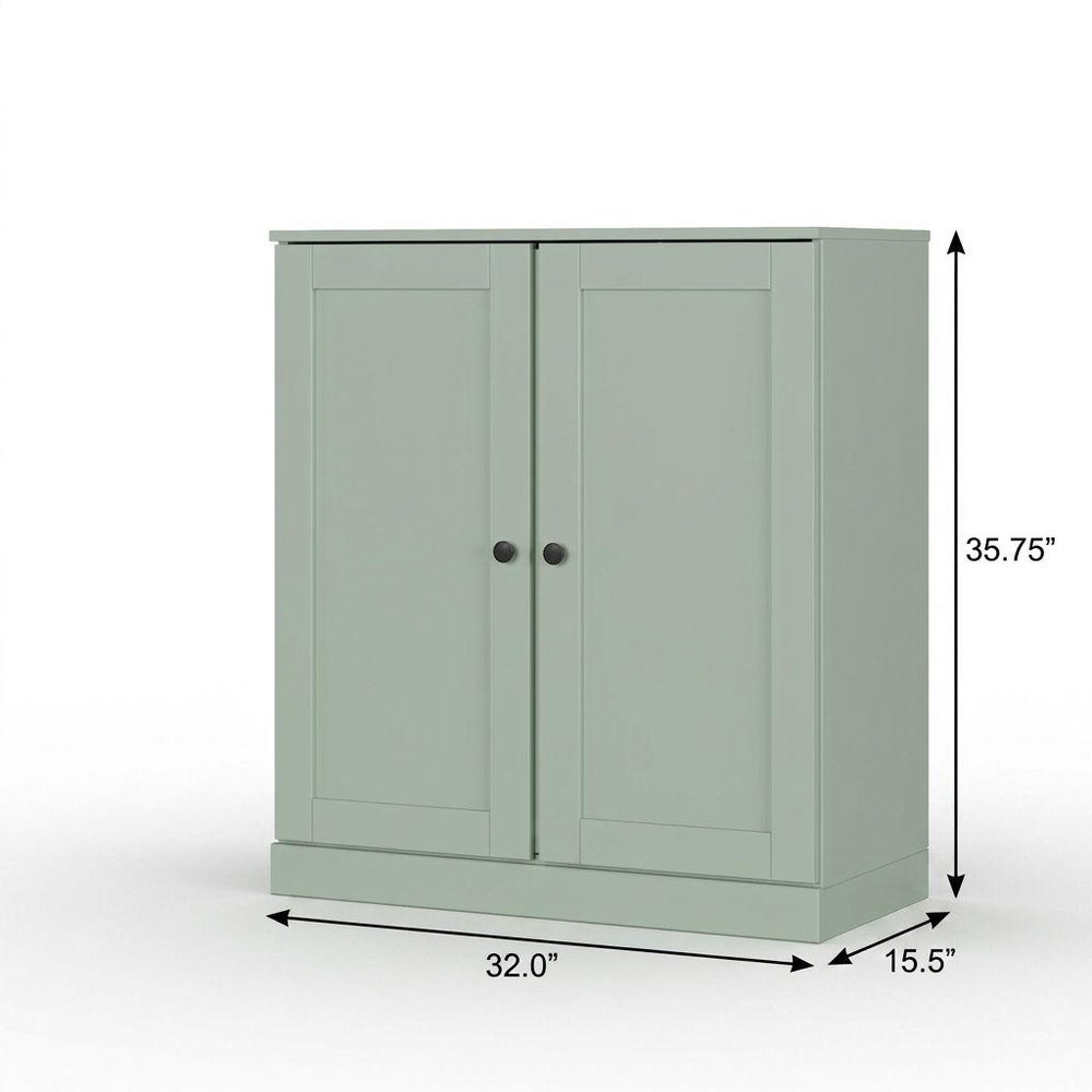 32" Sage Solid Wood Free Standing Double Door Linen Cabinet