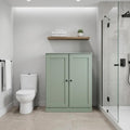 32" Sage Solid Wood Free Standing Double Door Linen Cabinet