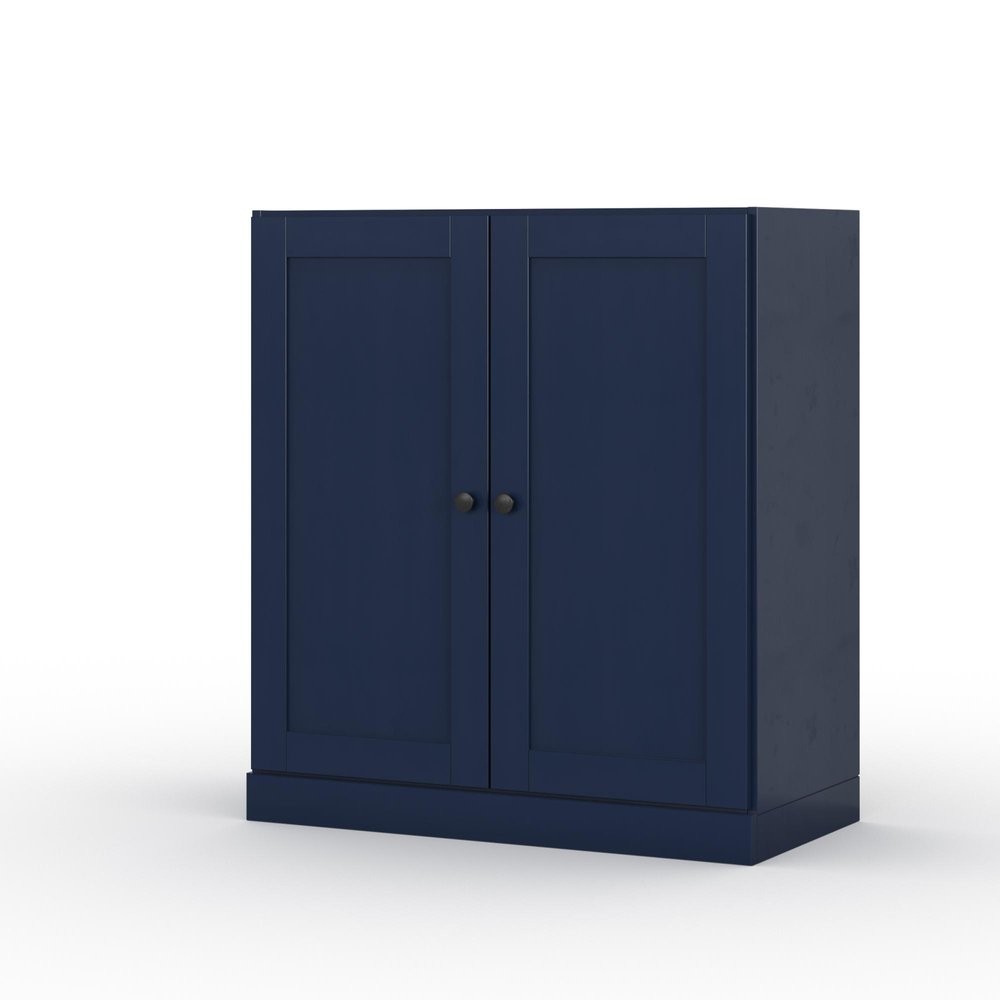 32" Navy Blue Solid Wood Free Standing Double Door Linen Cabinet