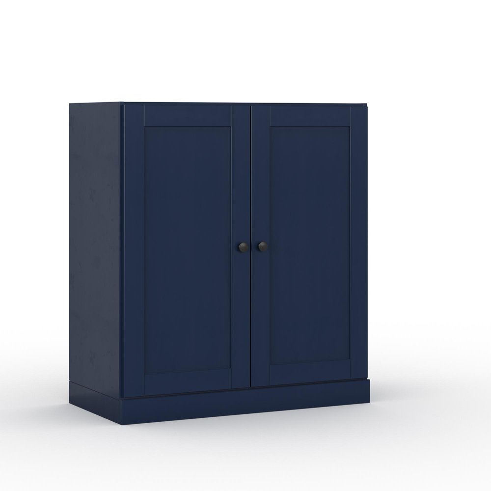 32" Navy Blue Solid Wood Free Standing Double Door Linen Cabinet