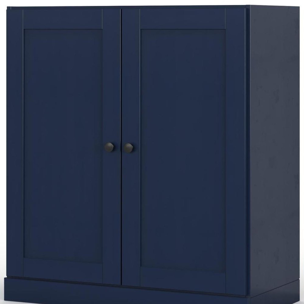 32" Navy Blue Solid Wood Free Standing Double Door Linen Cabinet