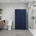 32" Navy Blue Solid Wood Free Standing Double Door Linen Cabinet