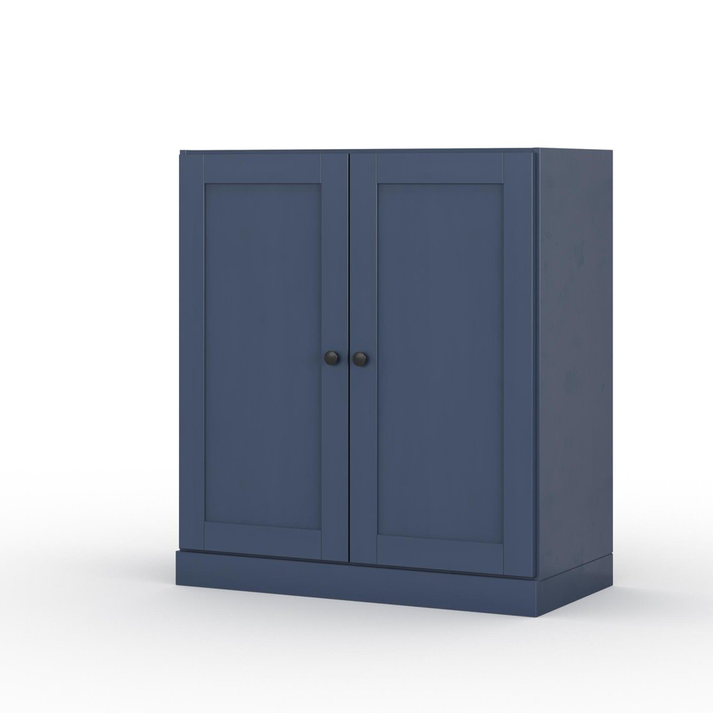 32" French Blue Solid Wood Free Standing Double Door Linen Cabinet