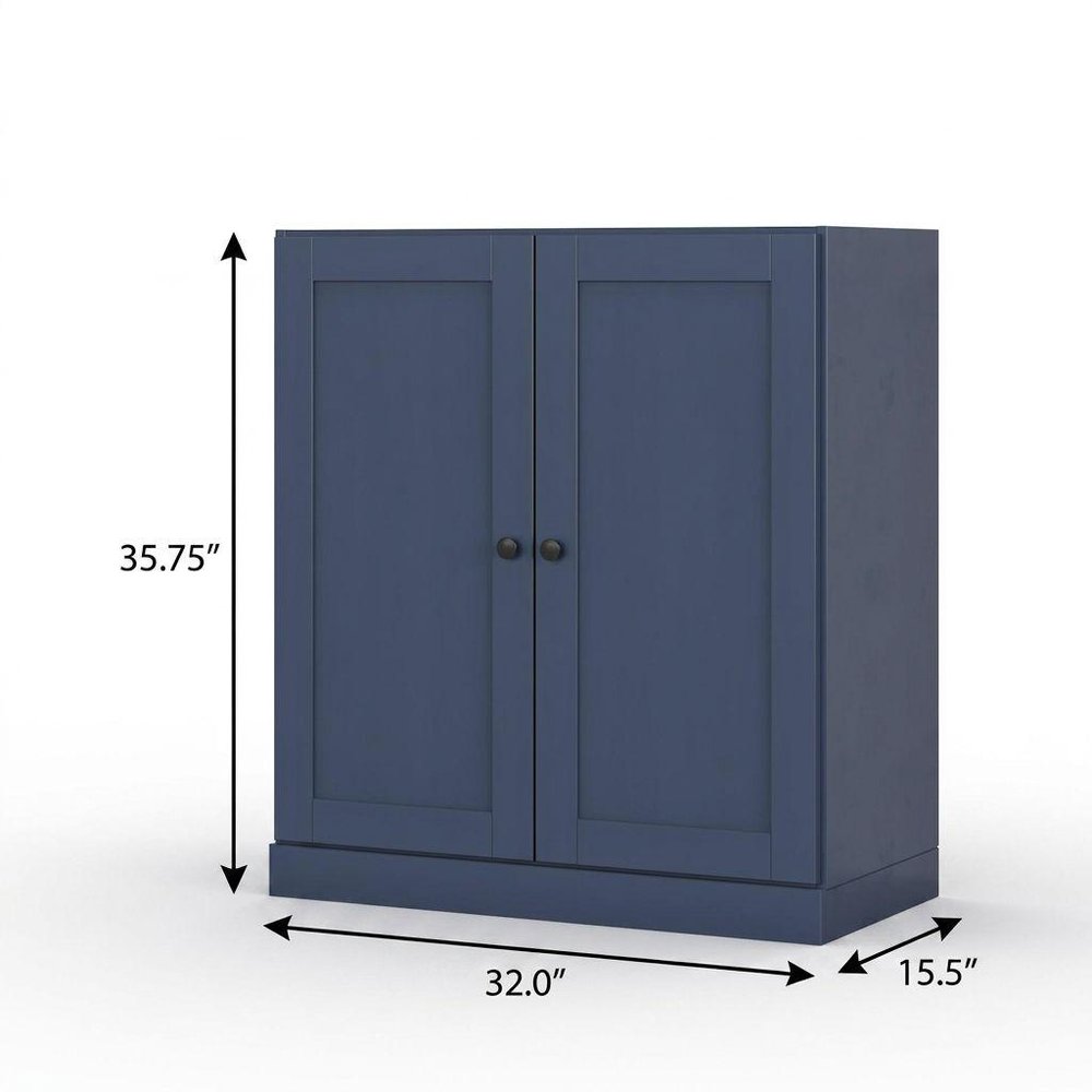 32" French Blue Solid Wood Free Standing Double Door Linen Cabinet