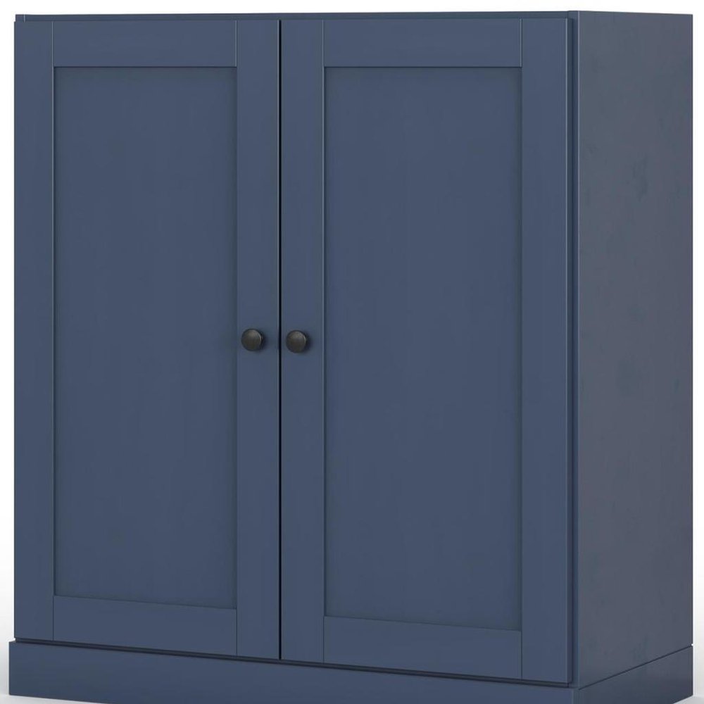 32" French Blue Solid Wood Free Standing Double Door Linen Cabinet