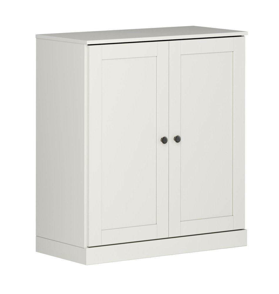 32" Off White Solid Wood Free Standing Double Door Linen Cabinet