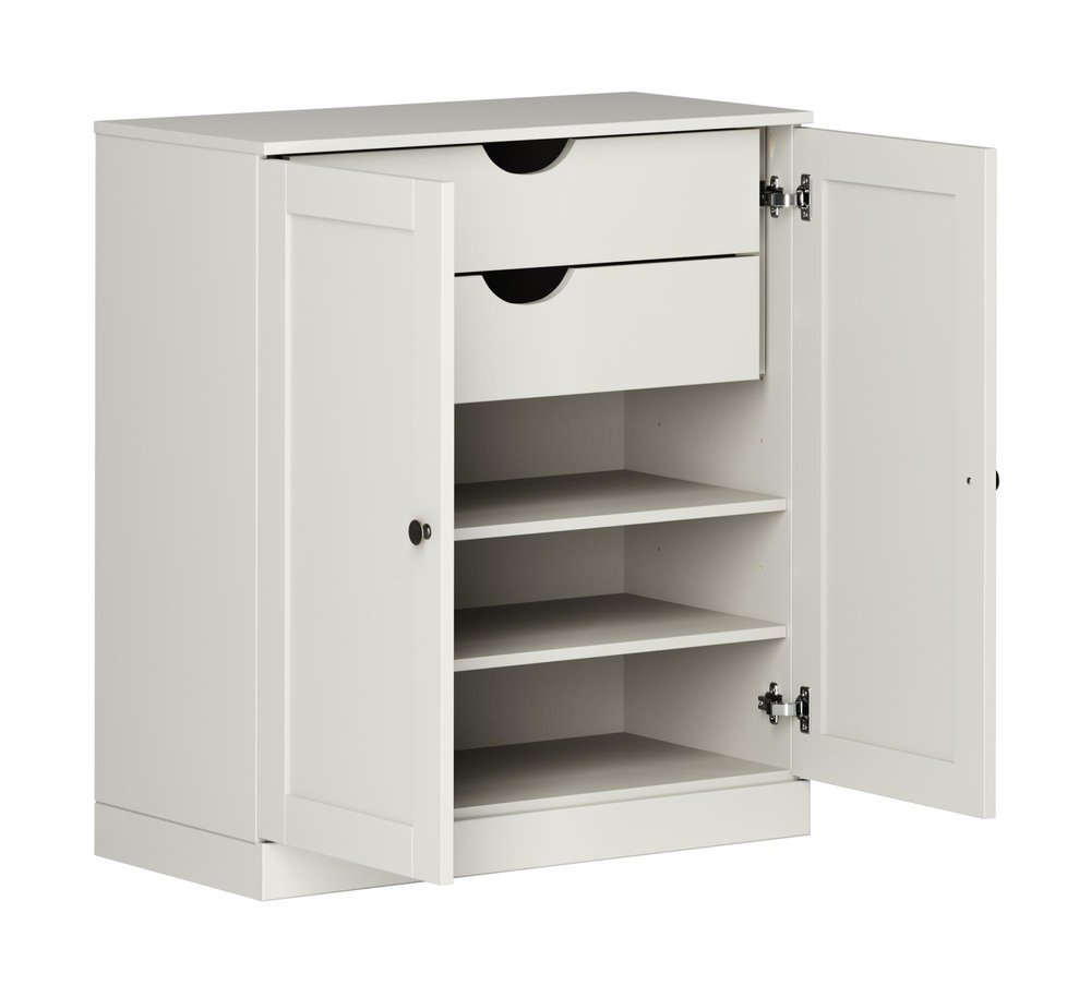 32" Off White Solid Wood Free Standing Double Door Linen Cabinet