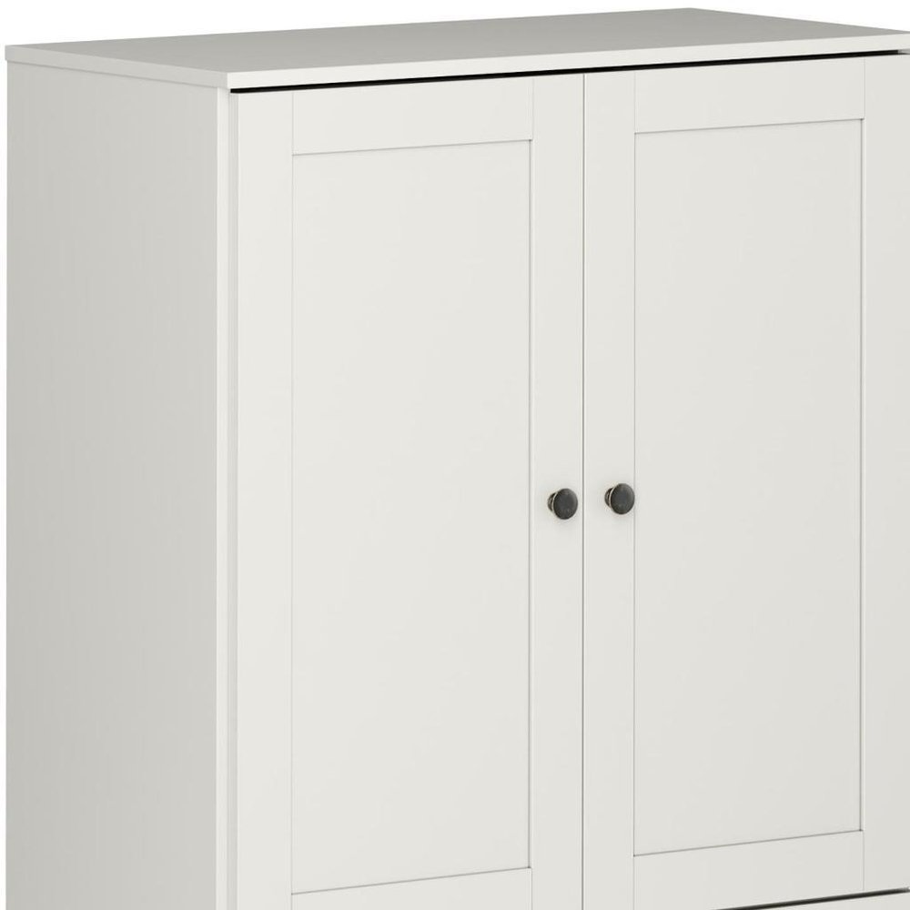 32" Off White Solid Wood Free Standing Double Door Linen Cabinet