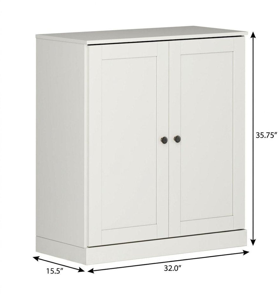 32" Off White Solid Wood Free Standing Double Door Linen Cabinet