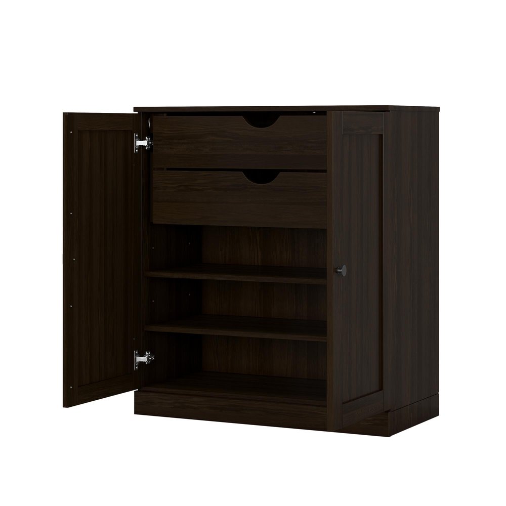 32" Espresso Solid Wood Free Standing Double Door Linen Cabinet