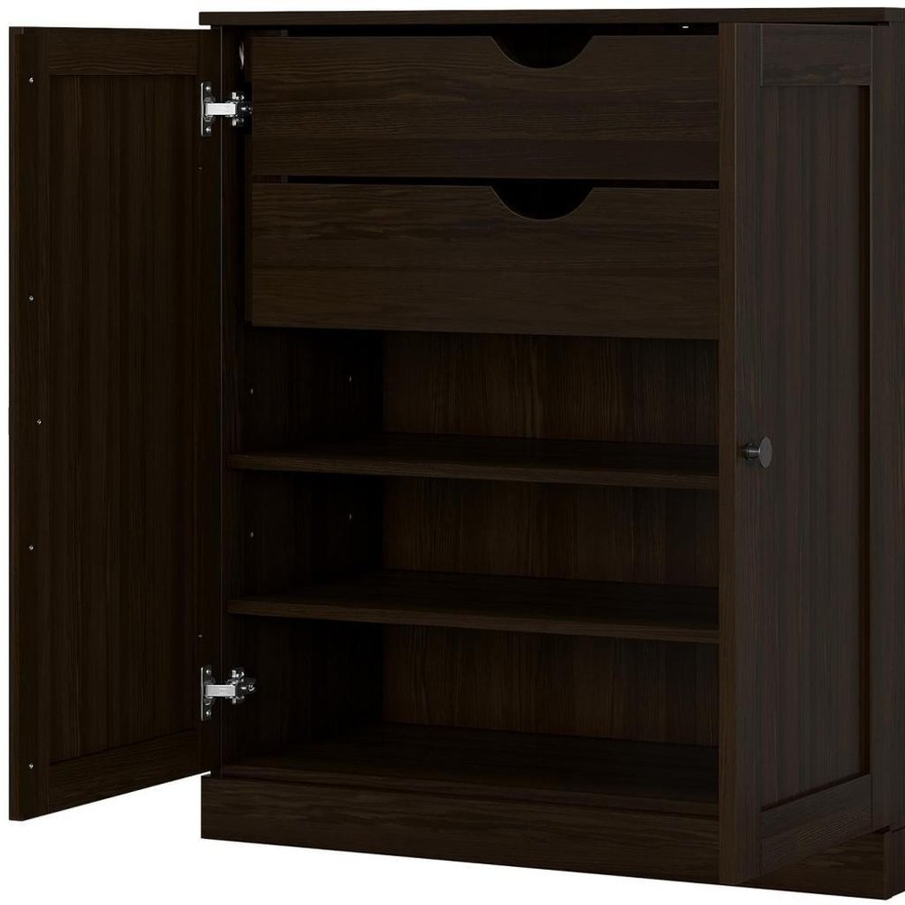 32" Espresso Solid Wood Free Standing Double Door Linen Cabinet
