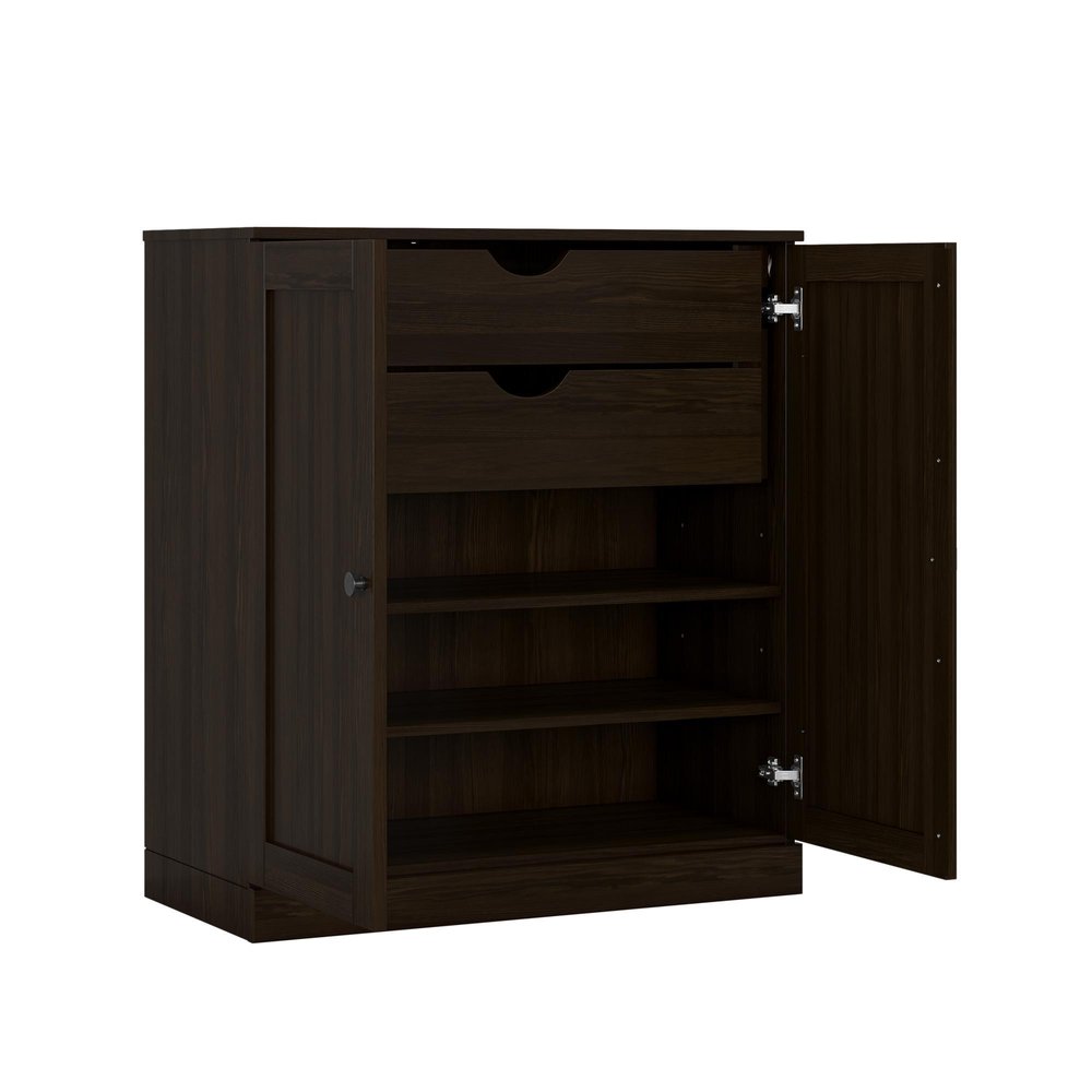32" Espresso Solid Wood Free Standing Double Door Linen Cabinet