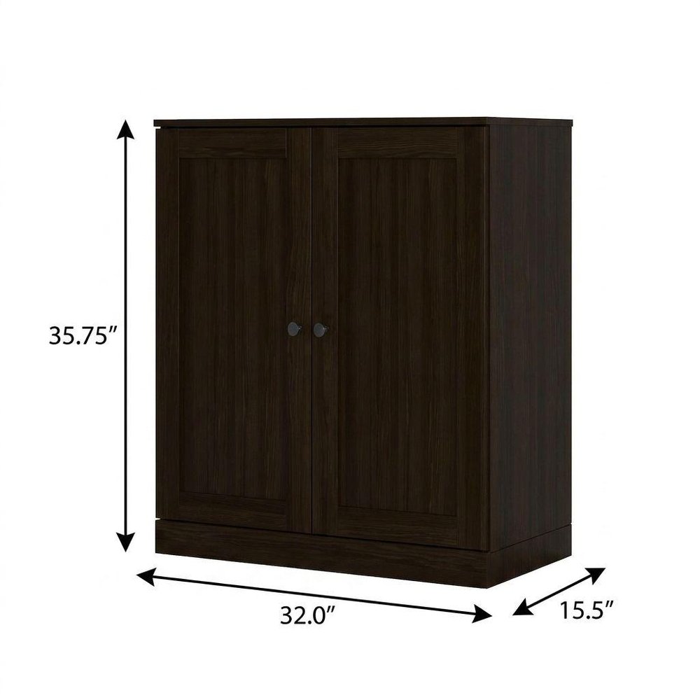 32" Espresso Solid Wood Free Standing Double Door Linen Cabinet