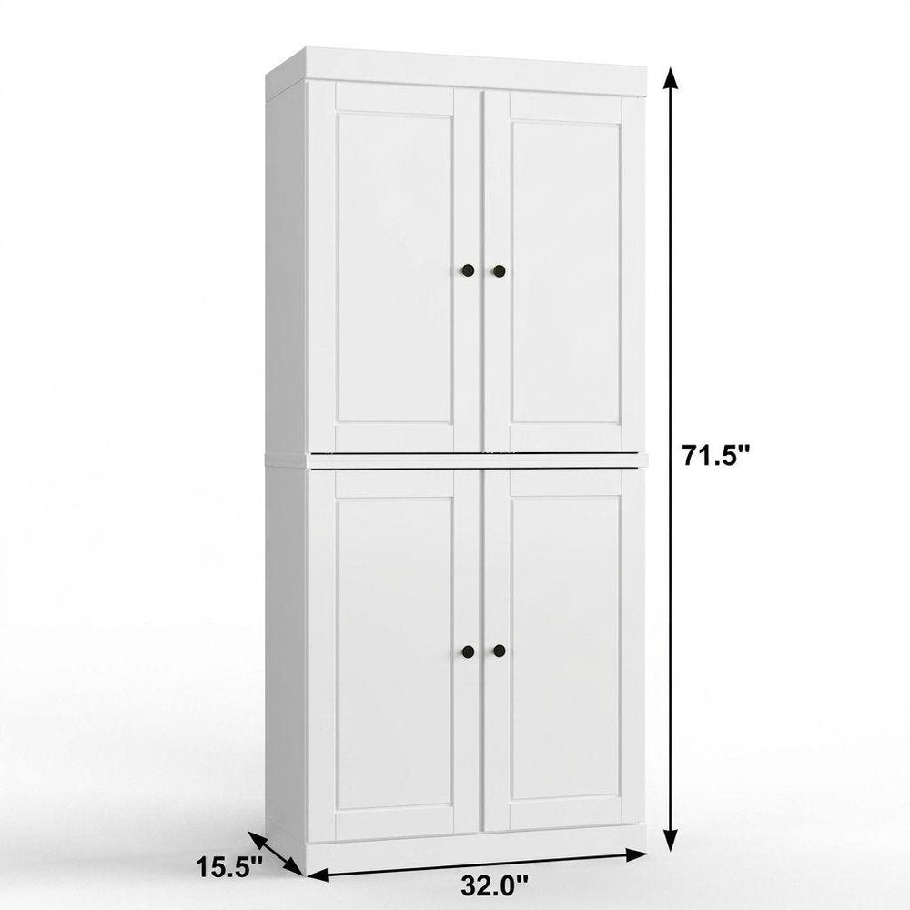 32" White Solid Wood Free Standing Four Door Linen Cabinet