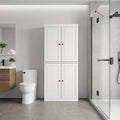 32" White Solid Wood Free Standing Four Door Linen Cabinet