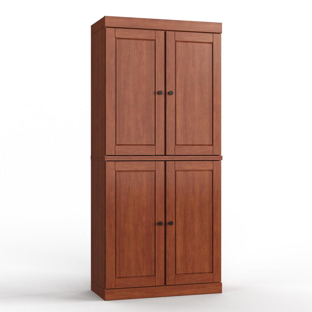 32" Coffee Solid Wood Free Standing Four Door Linen Cabinet