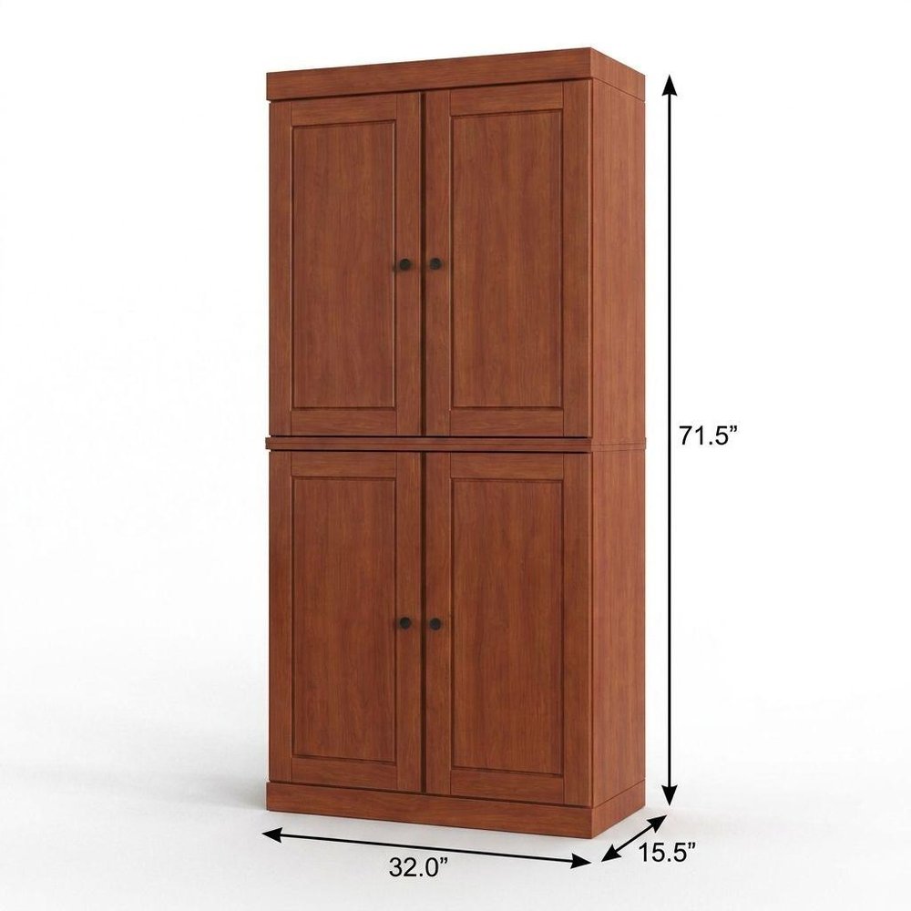 32" Coffee Solid Wood Free Standing Four Door Linen Cabinet