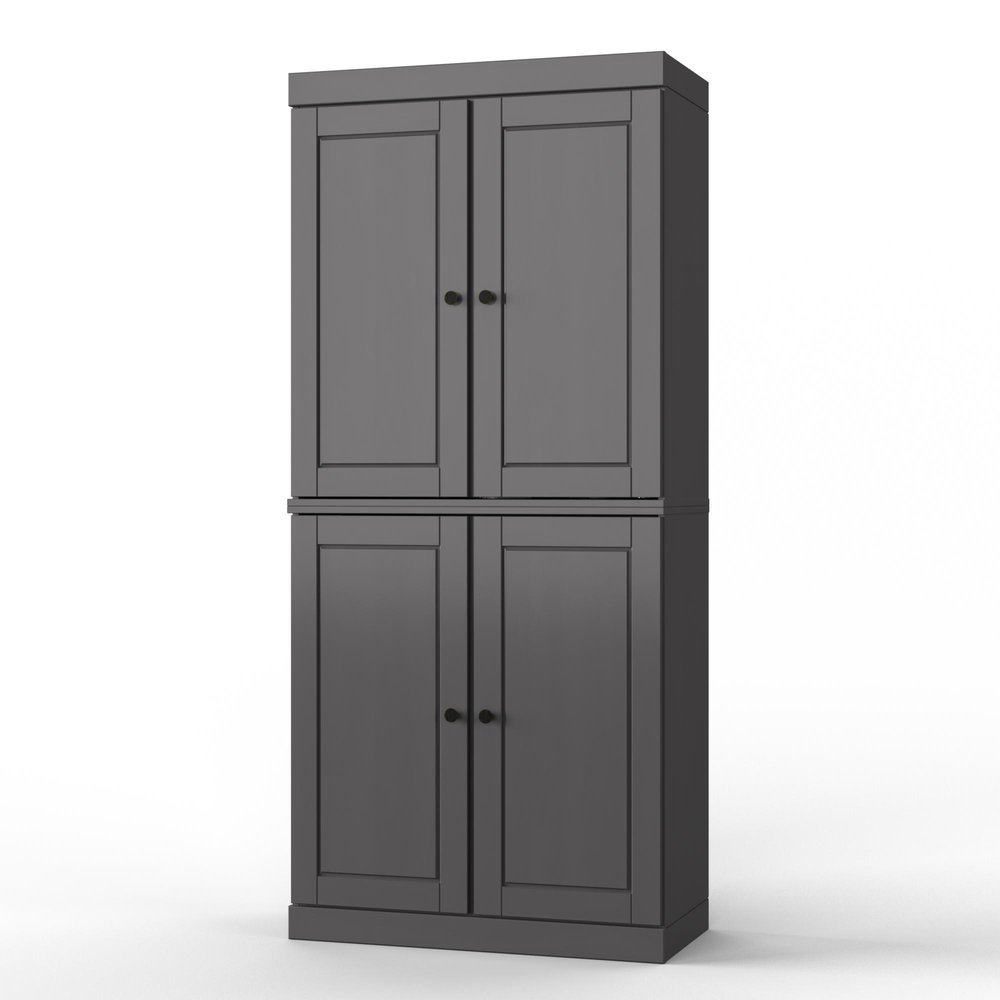 32" Gray Solid Wood Free Standing Four Door Linen Cabinet