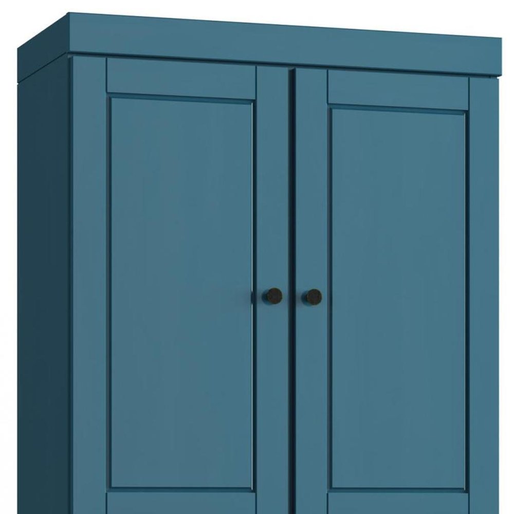 32" Teal Blue Solid Wood Free Standing Four Door Linen Cabinet