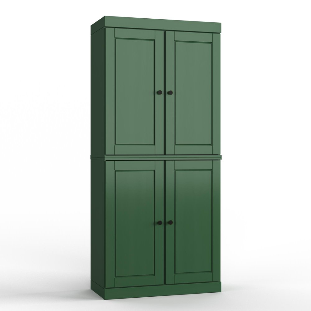 32" Green Solid Wood Free Standing Four Door Linen Cabinet