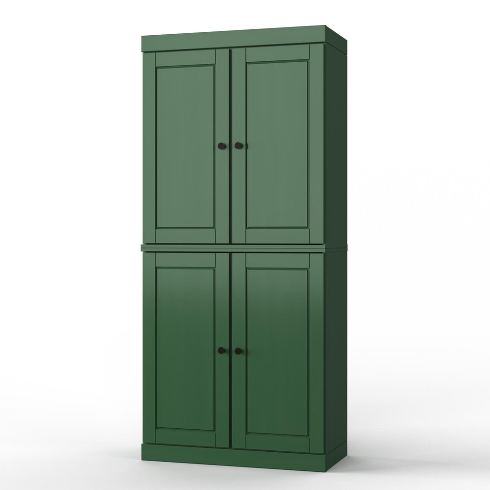 32" Green Solid Wood Free Standing Four Door Linen Cabinet