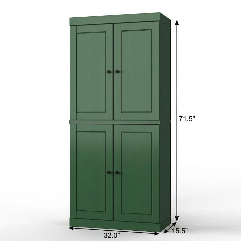 32" Green Solid Wood Free Standing Four Door Linen Cabinet