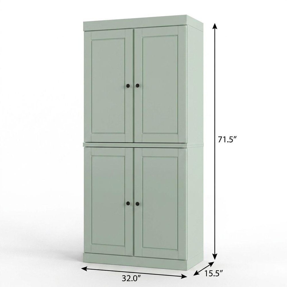 32" Sage Solid Wood Free Standing Four Door Linen Cabinet