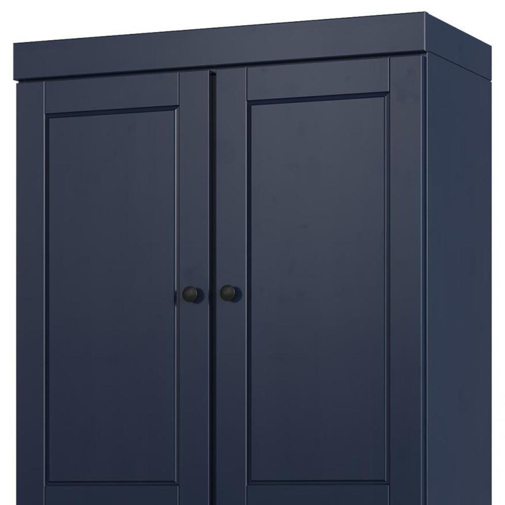 32" Navy Blue Solid Wood Free Standing Four Door Linen Cabinet