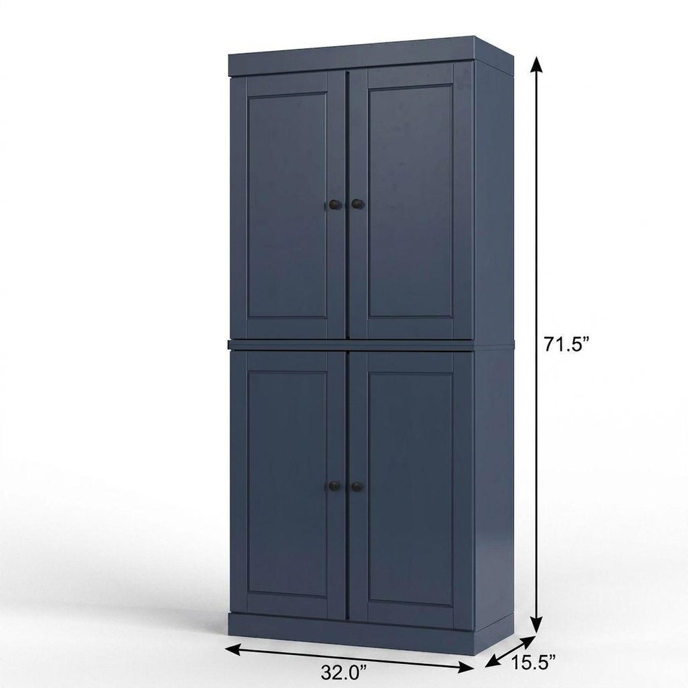 32" French Blue Solid Wood Free Standing Four Door Linen Cabinet