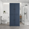 32" French Blue Solid Wood Free Standing Four Door Linen Cabinet